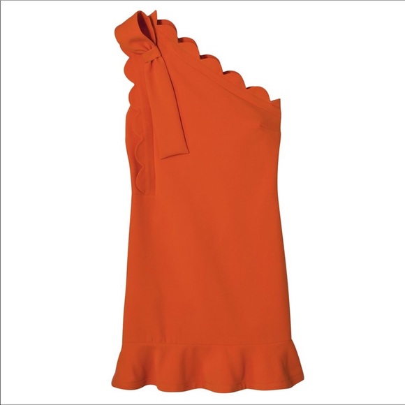Victoria Beckham Orange Scalloped Ruffle Dress - Picture 4 of 6